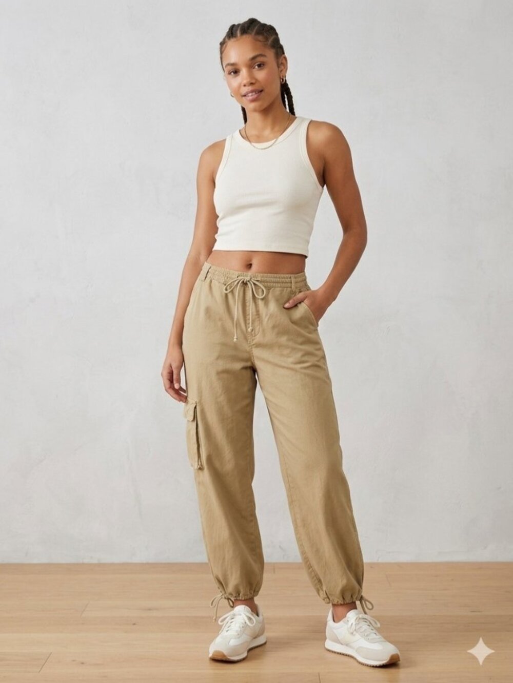 Young Fabulous & Broke Drawstring Cargo Joggers Beige Size M Neutral Coastal